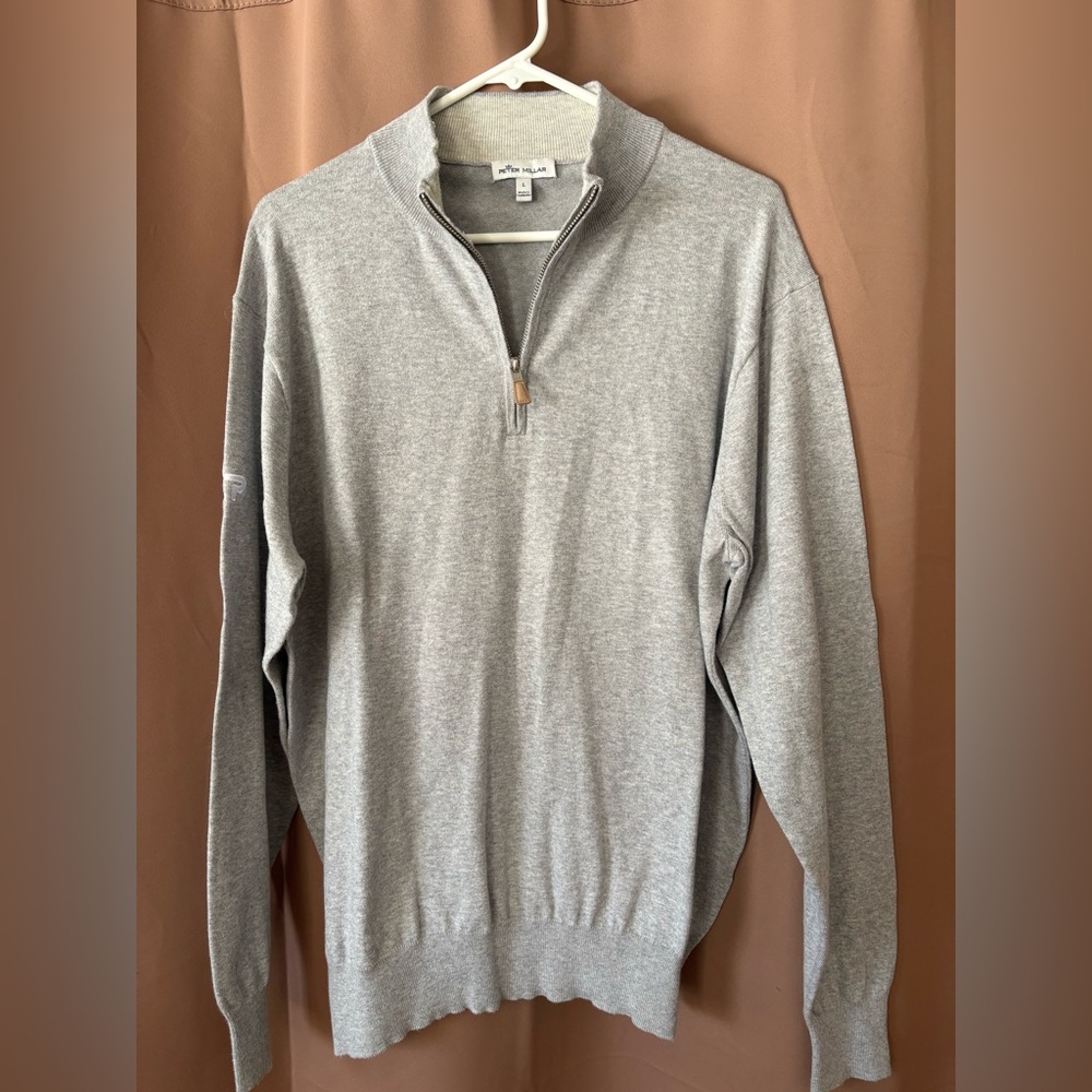 Peter Millar Men's Crown Comfort Quarter-Zip Pullover Gray Size L (sleeve Logo)